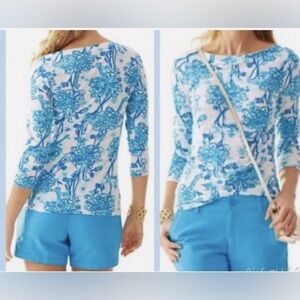 Lilly Pulitzer Andie Top Resort White Blue Back It up Ostrich - Size M